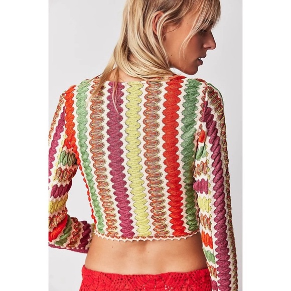 Free People Twist & Shout Long Sleeve Crop Top In Pop Combo NWOT Size XL - Picture 3 of 12